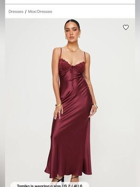 Princess Polly Wine Lace-Trim Satin Slip Maxi Dress